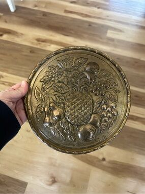 Decorative Made in England Embossed Fruit  Plate - Brass Tone